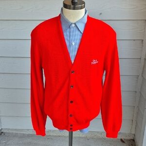 IM A PEPPER Logo7 Red Weave Acrylic Dr Pepper Mens Cardigan Sz L Sweater VTG 80s